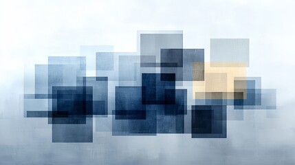 Poster - Abstract Geometric Shapes in Blue Tones and Subtle Yellow Accents on Soft Background