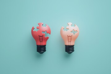 Poster - Creative puzzle light bulbs studio photograph minimalist close-up innovation