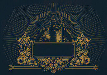 Poster - template illustration for labor day with silhouette of worker in art deco style. Generative AI
