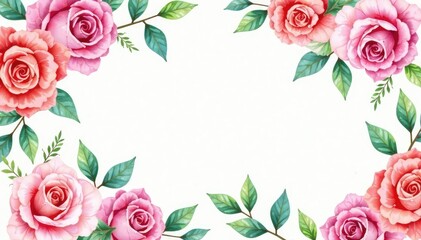 Wall Mural - delicate watercolor roses & leaves, repeating pattern, pattern, soft