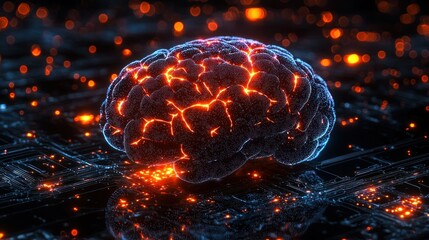 Poster - The Digital Mind: A Glowing Brain on a Circuit Board