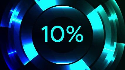 Poster - light blue circle with 0 to 100 percent animation 4k motion graphics video clip on plain black background
