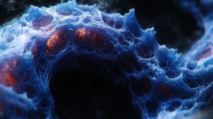Poster - Abstract Blue Cellular Structure: A Microscopic Deep Dive into Organic Networks
