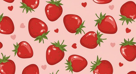  Sweet Strawberry Delight Pink Background Pattern AI Generated