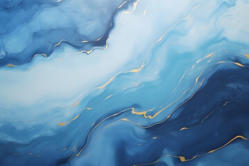 Fototapete - Blue Marbled Background with Golden Glitter Accents
