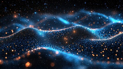 Poster - Abstract Blue and Orange Particle Wave Abstract Background
