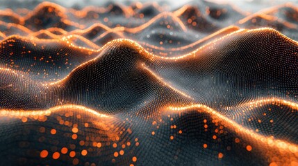 Poster - Abstract Glowing Orange and Black Waves Digital Art