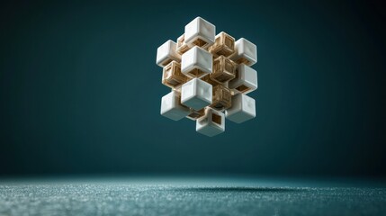Poster - Abstract 3D Cube:  Interlocking Geometric Forms in Teal Space