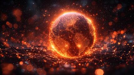 Poster - Fiery Globe: Digital Network