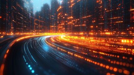 Poster - Futuristic Cityscape: A Digital Highway of Light and Data