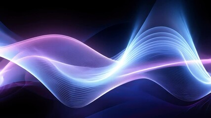 Fototapete - Abstract Soundwave Visualization: A mesmerizing display of luminous sound waves, rendered in a gradient of vibrant purple and blue hues against a dark backdrop.