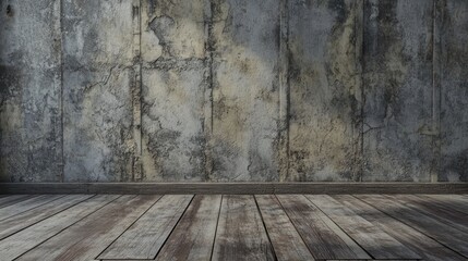 Aufkleber - Rustic interior with aged wooden floor and concrete wall.