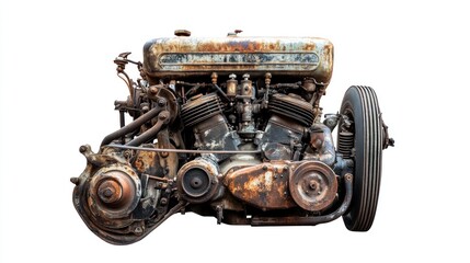 Aufkleber - Rusty vintage engine isolated on white background.