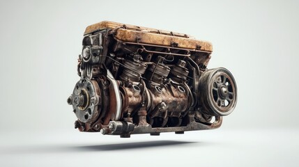Aufkleber - Rusty, weathered, vintage engine isolated on white background.