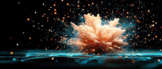 Aufkleber - An orange powder explosion bursts dramatically against a dark background with blue sparks and particles.
