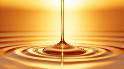Aufkleber - Golden liquid pours smoothly creating concentric ripples on a calm surface reflecting light.