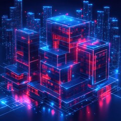 Poster - Neon Cityscape: A Futuristic Digital Metropolis