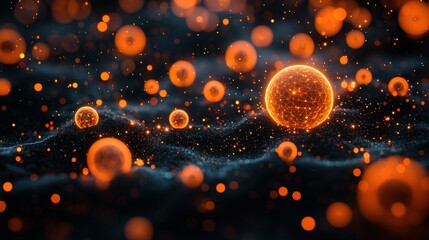Poster - Abstract Glowing Spheres in a Dark Universe