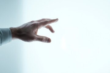 Poster - hand reaching out in minimalistic, futuristic setting, evoking sense of interaction and technology
