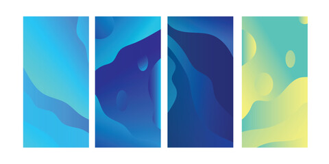 Dynamic wave cover set Vector vertical banners with blue paper cut layout background  color line posters with trendy gradient 