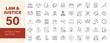 © Dear Lala - Law and justice icon set. Containing judge, court, legal, lawyer, judgement, jury, crime, prison, police, attorney, gavel and more. Editable line icons. Vector illustration.