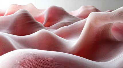 Poster - Abstract Pink Waves: A Mesmerizing 3D Textile Landscape
