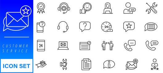 Poster - Customer service icon set. Containing customer satisfied, assistance, experience, feedback, operator and technical support icons
