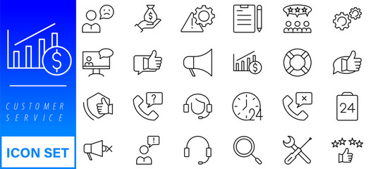 Poster - Customer service icon set. Containing customer satisfied, assistance, experience, feedback, operator and technical support icons