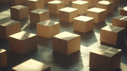 Poster - A clean warehouse floor with boxes ready for shipment, with plenty of space above for branding or copy.