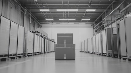 Poster - A clean warehouse floor with boxes ready for shipment, with plenty of space above for branding or copy.