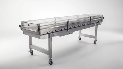 Poster - A clear packaging conveyor system, offering clean space for copy or logos above the belt.
