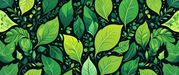Green sacred leaf swirls vector pattern abstract design illustration background