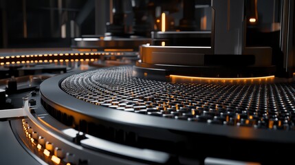 Poster - A detailed view of an empty conveyor belt, offering open space for branding, logos, or copy in the background.