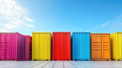 Poster - A loading dock filled with shipping containers ready for transportation, with space above for branding or messaging.