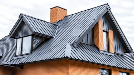 Poster - A stylish modern roof with a combination of metal and glass panels, reflecting sunlight, set against a bright, open sky.