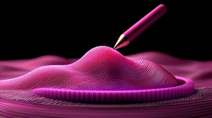 Poster - Digital Landscape: A Pink Pencil on a Textured 3D Surface
