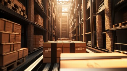 Poster - A wide-angle view of a transport vehicle carrying goods, with empty spaces in the background for copy or logo placement.