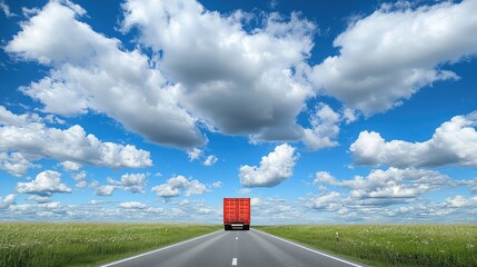 Poster - A wide view of a transport truck with goods on the road, leaving ample space in the sky for text or branding.