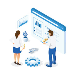 Poster - Business Team Analyzing Data with Charts and Digital Tools. Vector illustrator
