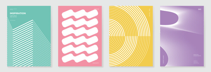 Aufkleber - Abstract line wave poster background vector set. Minimalist cover template with vibrant perspective line wave in motion. Ideal design for social media, cover, banner, flyer, music, ads.