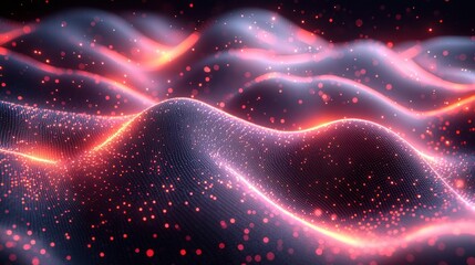 Poster - Abstract Glowing Particle Waves: Digital Art