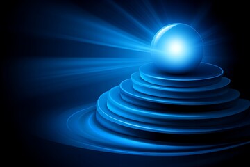 Poster - Abstract Blue Sphere on Circular Platform with Glowing Rays Background Illustration