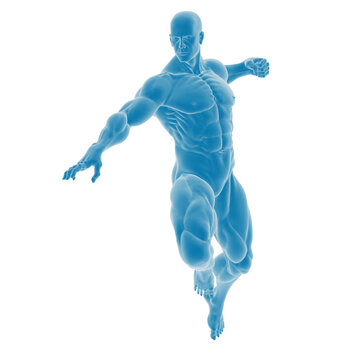 Futuristic 3D model of a male figure in motion