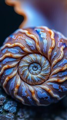 Fototapete - Beautiful and Intricate Close-up of a Colorful Nautilus Shell with Spiraling Patterns and Soft Light Effects Captivating Nature Inspiration