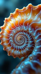 Fototapete - Beautiful and Intricate Close-up of a Colorful Nautilus Shell with Spiraling Patterns and Soft Light Effects Captivating Nature Inspiration