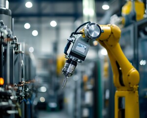 Poster - a close-up view of an advanced robotic arm in a modern industrial setting