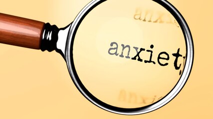 Poster - Anxiety under careful examination. Focusing on Anxiety, analyzing it, taking a closer look. Concentrating on Anxiety, targeting and reviewing it, searching for answers