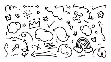 Poster - Set of cute pen line doodle element vector. Hand drawn doodle collection of heart, arrows, scribble, speech bubble, star. Design for print, cartoon, card, decoration, sticker.
