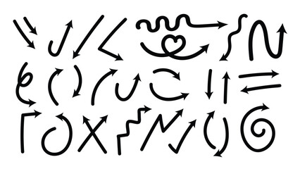 Poster - Set of cute pen line doodle element vector. Hand drawn doodle collection of heart, arrows, scribble, speech bubble, star. Design for print, cartoon, card, decoration, sticker.