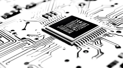 Poster - Microchip and Circuit Board Black and White Close up